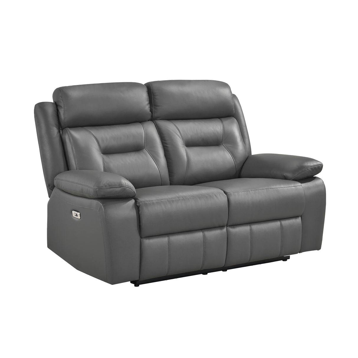 Laconia Dark Gray Leather Power Double Reclining Loveseat from Homelegance - Luna Furniture