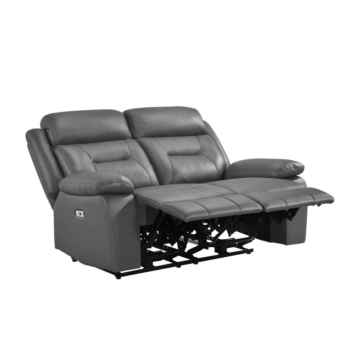 Laconia Dark Gray Leather Power Double Reclining Loveseat from Homelegance - Luna Furniture