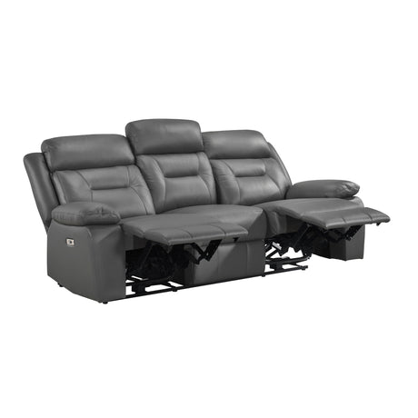 Laconia Dark Gray Leather Power Double Reclining Sofa from Homelegance - Luna Furniture