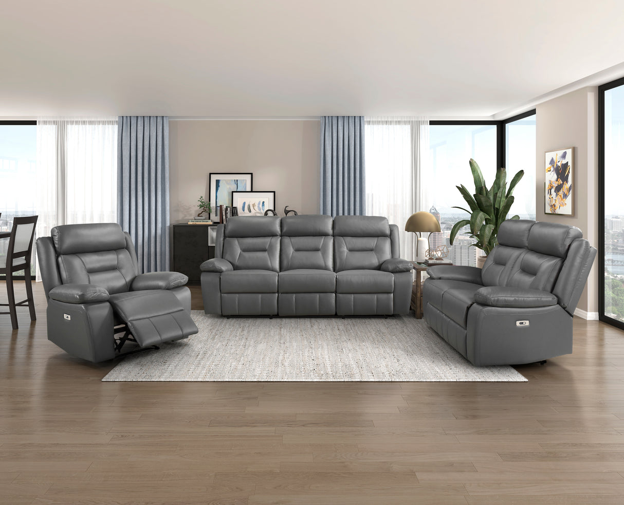Laconia Dark Gray Leather Power Double Reclining Sofa from Homelegance - Luna Furniture