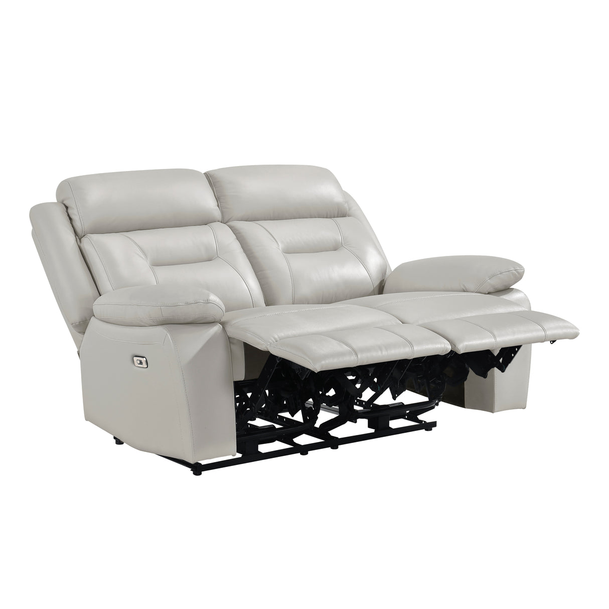 Laconia Silver Leather Power Double Reclining Loveseat from Homelegance - Luna Furniture