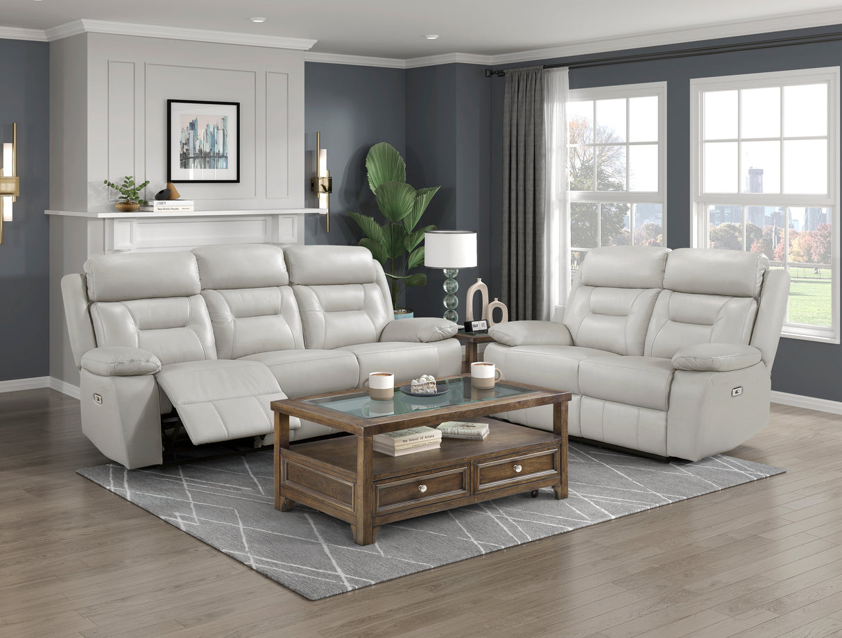 Laconia Silver Leather Power Double Reclining Sofa from Homelegance - Luna Furniture
