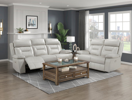 Laconia Silver Leather Power Double Reclining Sofa from Homelegance - Luna Furniture