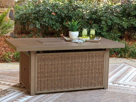 Laguna Heights Beige Outdoor Fire Pit Table from Ashley - Luna Furniture