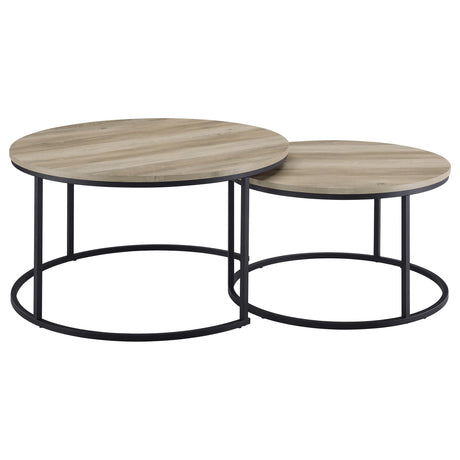Lainey Distressed Pine 2-Piece Round Nesting Coffee Table from Coaster - Luna Furniture