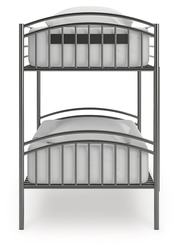 Lanceburg Gray Twin over Twin Bunk Bed and 2 Mattresses from Ashley Furniture - Luna Furniture
