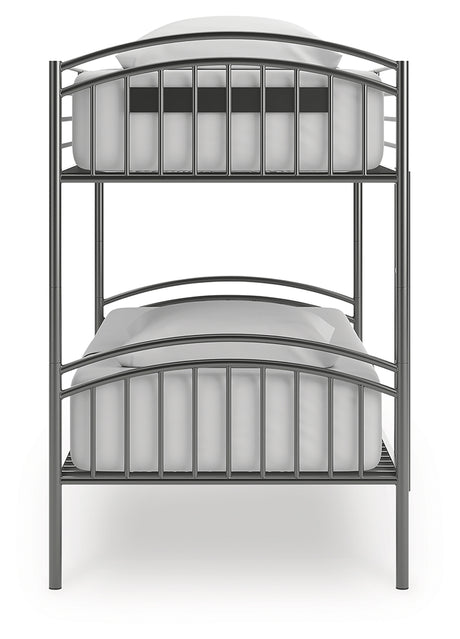 Lanceburg Gray Twin over Twin Bunk Bed and 2 Mattresses from Ashley Furniture - Luna Furniture