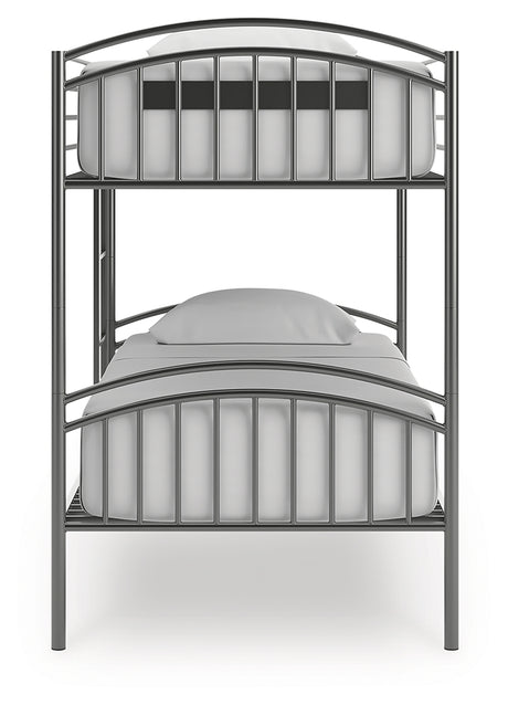Lanceburg Gray Twin over Twin Bunk Bed and 2 Mattresses from Ashley Furniture - Luna Furniture
