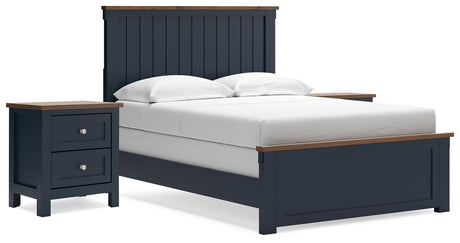 Landocken Full Panel Bed with 2 Nightstands in Brown/Blue from Ashley - Luna Furniture