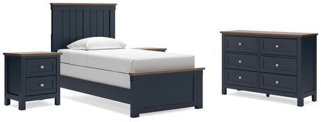 Landocken Full Panel Bed with Dresser and 2 Nightstands in Brown/Blue from Ashley - Luna Furniture