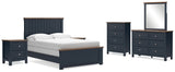 Landocken Full Panel Bed with Mirrored Dresser, Chest and 2 Nightstands in Brown/Blue from Ashley - Luna Furniture