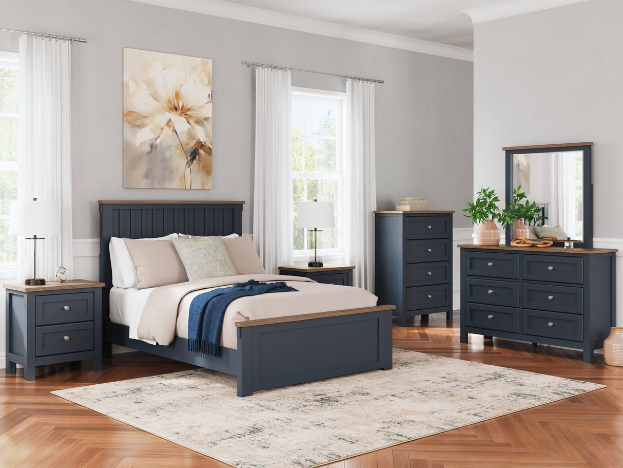 Landocken Full Panel Bed with Mirrored Dresser, Chest and 2 Nightstands in Brown/Blue from Ashley - Luna Furniture