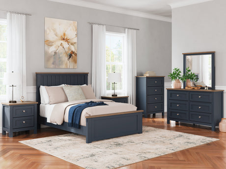 Landocken Full Panel Bed with Mirrored Dresser, Chest and 2 Nightstands in Brown/Blue from Ashley - Luna Furniture