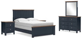 Landocken Full Panel Bed with Mirrored Dresser and 2 Nightstands in Brown/Blue from Ashley - Luna Furniture