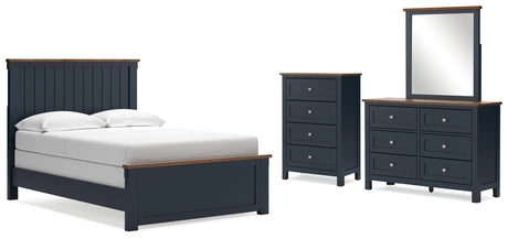 Landocken Full Panel Bed with Mirrored Dresser and Chest in Brown/Blue from Ashley - Luna Furniture