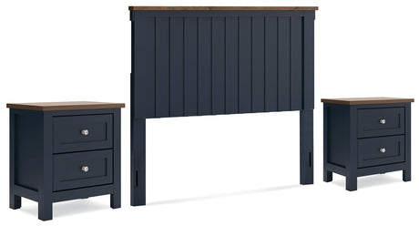 Landocken Full Panel Headboard with 2 Nightstands in Brown/Blue from Ashley - Luna Furniture