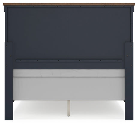 Landocken Full Panel Headboard with Mirrored Dresser and 2 Nightstands in Brown/Blue from Ashley - Luna Furniture