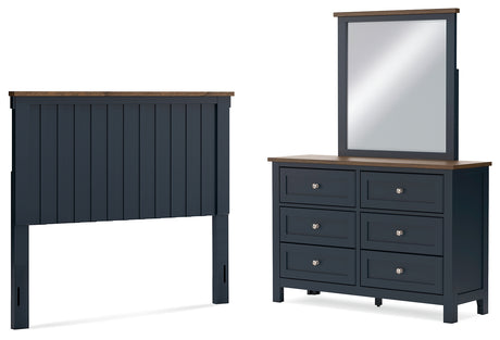Landocken Full Panel Headboard with Mirrored Dresser in Brown/Blue from Ashley - Luna Furniture