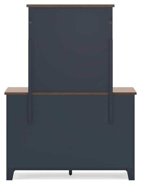 Landocken Full Panel Headboard with Mirrored Dresser in Brown/Blue from Ashley - Luna Furniture