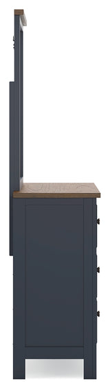 Landocken Full Panel Headboard with Mirrored Dresser in Brown/Blue from Ashley Furniture - Luna Furniture