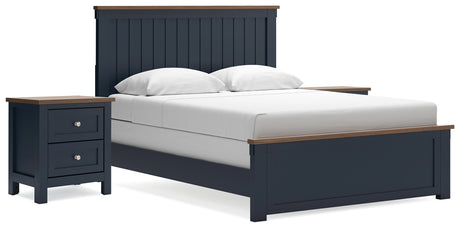 Landocken Queen Panel Bed with 2 Nightstands in Brown/Blue from Ashley - Luna Furniture