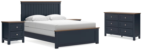 Landocken Queen Panel Bed with Dresser and 2 Nightstands in Brown/Blue from Ashley - Luna Furniture