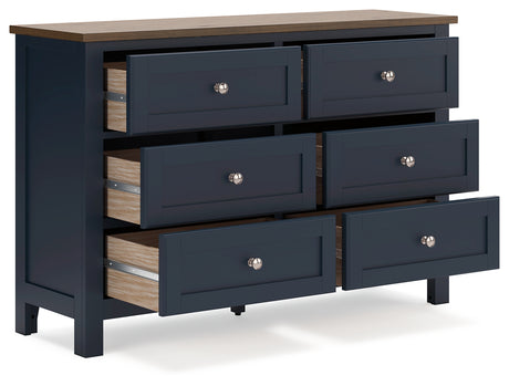 Landocken Queen Panel Bed with Dresser and 2 Nightstands in Brown/Blue from Ashley - Luna Furniture