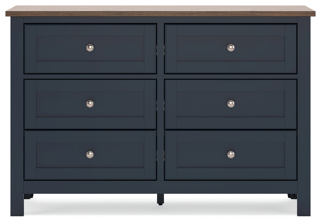 Landocken Queen Panel Bed with Dresser in Brown/Blue from Ashley Furniture - Luna Furniture