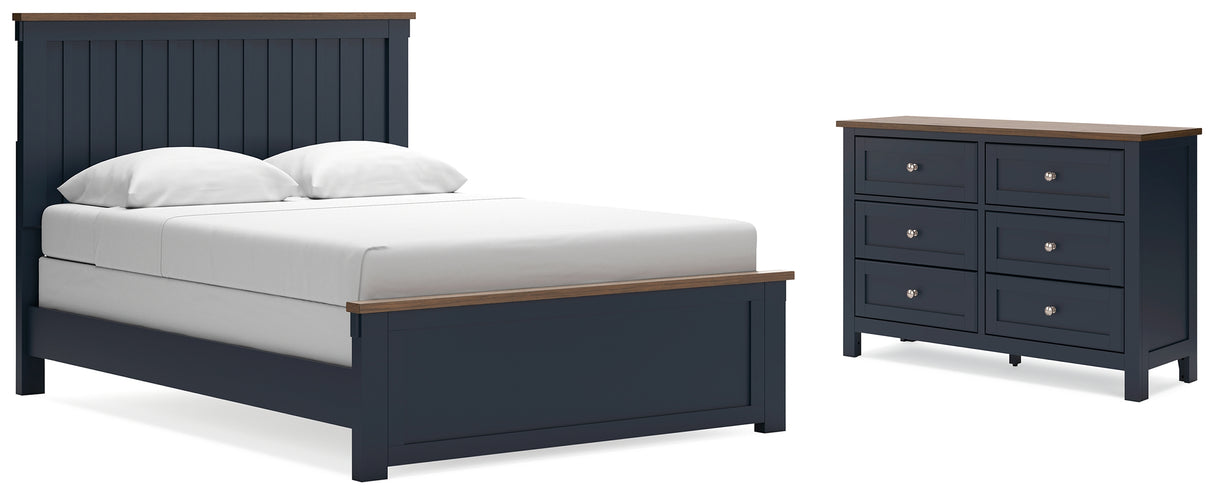 Landocken Queen Panel Bed with Dresser in Brown/Blue from Ashley Furniture - Luna Furniture