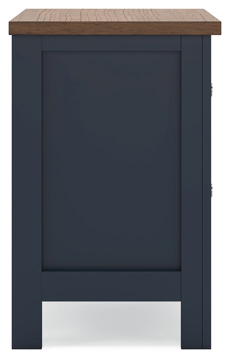 Landocken Queen Panel Bed with Mirrored Dresser, Chest and Nightstand in Brown/Blue from Ashley - Luna Furniture