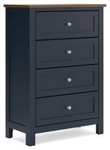 Landocken Queen Panel Bed with Mirrored Dresser and Chest in Brown/Blue from Ashley - Luna Furniture