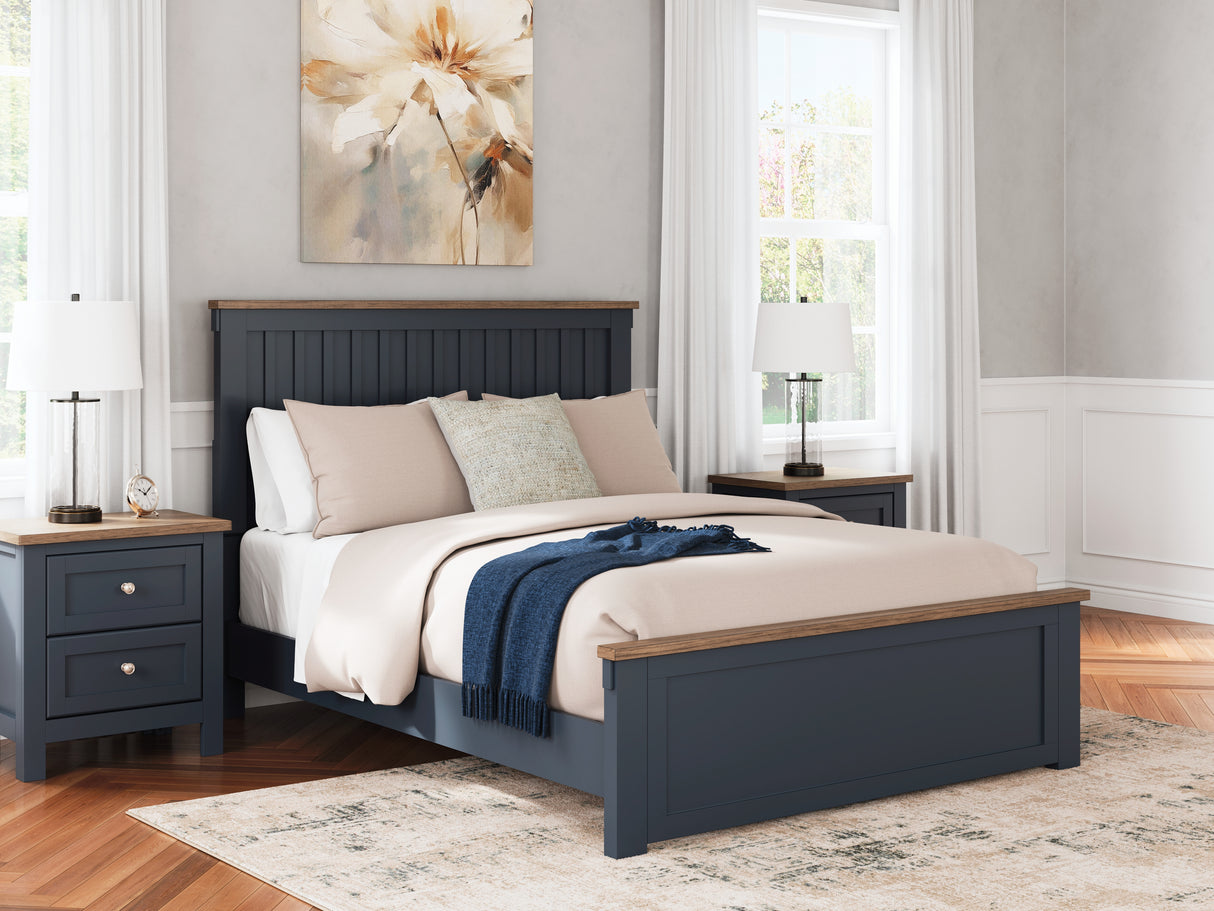 Landocken Queen Panel Bed with Mirrored Dresser and Chest in Brown/Blue from Ashley - Luna Furniture