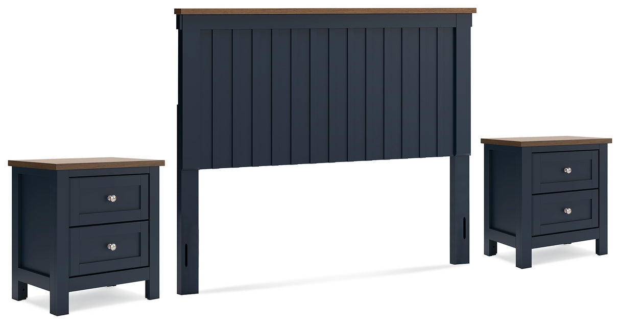 Landocken Queen Panel Headboard with 2 Nightstands in Brown/Blue from Ashley - Luna Furniture