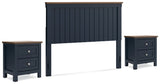 Landocken Queen Panel Headboard with 2 Nightstands in Brown/Blue from Ashley - Luna Furniture
