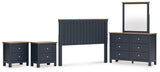Landocken Queen Panel Headboard with Mirrored Dresser and 2 Nightstands in Brown/Blue from Ashley - Luna Furniture