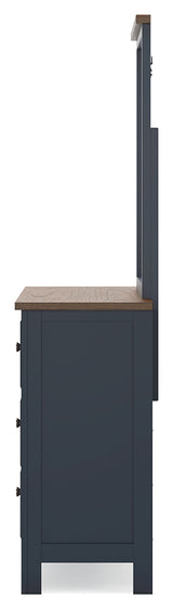 Landocken Queen Panel Headboard with Mirrored Dresser in Brown/Blue from Ashley - Luna Furniture
