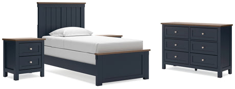 Landocken Twin Panel Bed with Dresser and 2 Nightstands in Brown/Blue from Ashley - Luna Furniture
