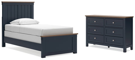 Landocken Twin Panel Bed with Dresser in Brown/Blue from Ashley - Luna Furniture