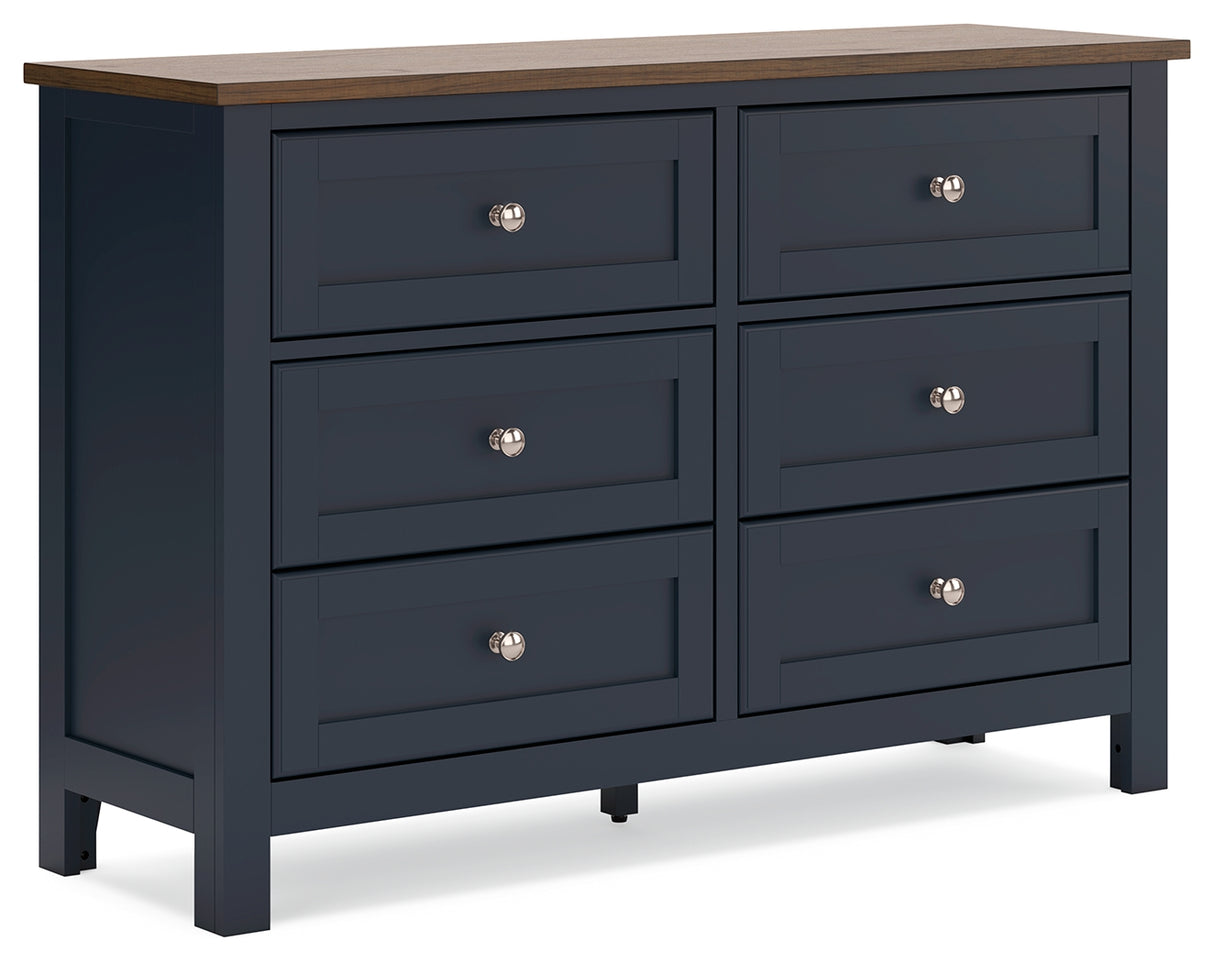 Landocken Twin Panel Bed with Dresser in Brown/Blue from Ashley - Luna Furniture