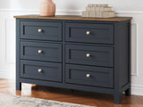 Landocken Twin Panel Bed with Dresser in Brown/Blue from Ashley - Luna Furniture