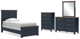 Landocken Twin Panel Bed with Storage with Mirrored Dresser and Chest in Brown/Blue from Ashley - Luna Furniture