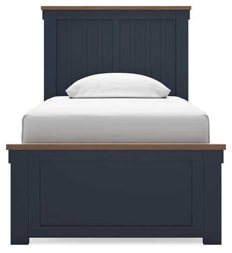 Landocken Twin Panel Bed with Storage with Mirrored Dresser and Chest in Brown/Blue from Ashley - Luna Furniture