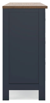 Landocken Twin Panel Headboard with Dresser and 2 Nightstands in Brown/Blue from Ashley - Luna Furniture