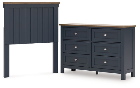 Landocken Twin Panel Headboard with Dresser in Brown/Blue from Ashley - Luna Furniture