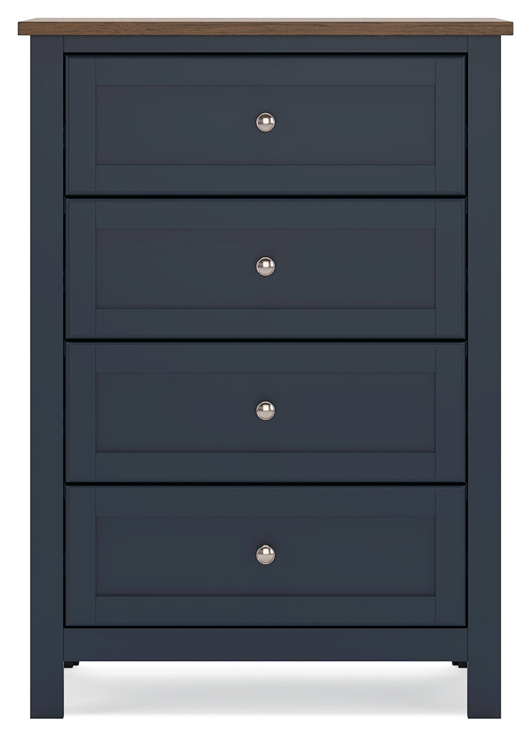 Landocken Twin Panel Headboard with Mirrored Dresser, Chest and 2 Nightstands in Brown/Blue from Ashley - Luna Furniture