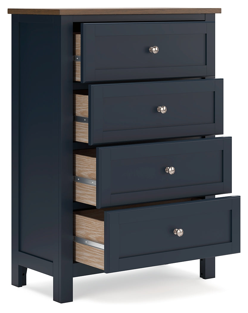 Landocken Twin Panel Headboard with Mirrored Dresser, Chest and 2 Nightstands in Brown/Blue from Ashley - Luna Furniture