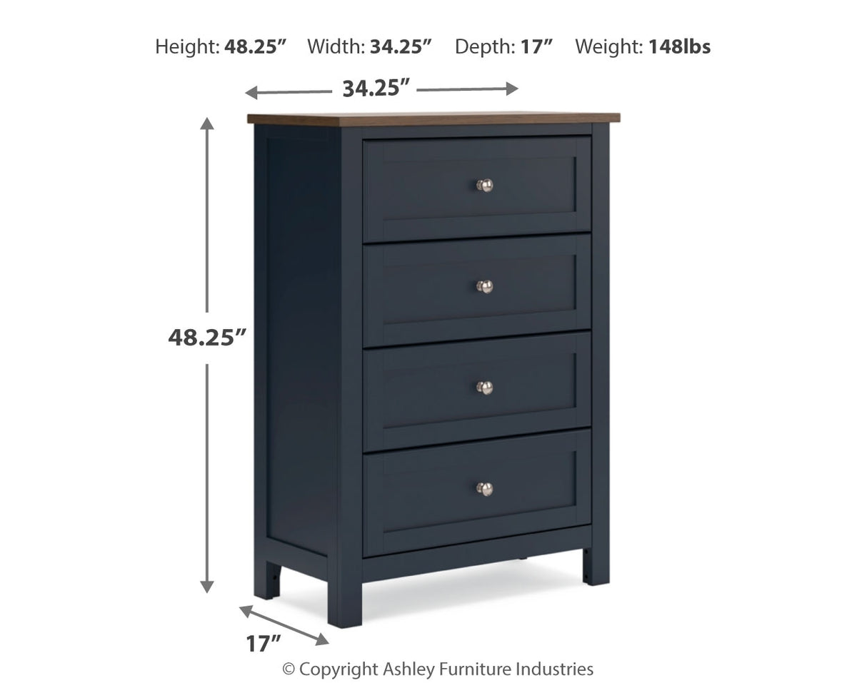 Landocken Twin Panel Headboard with Mirrored Dresser, Chest and 2 Nightstands in Brown/Blue from Ashley - Luna Furniture