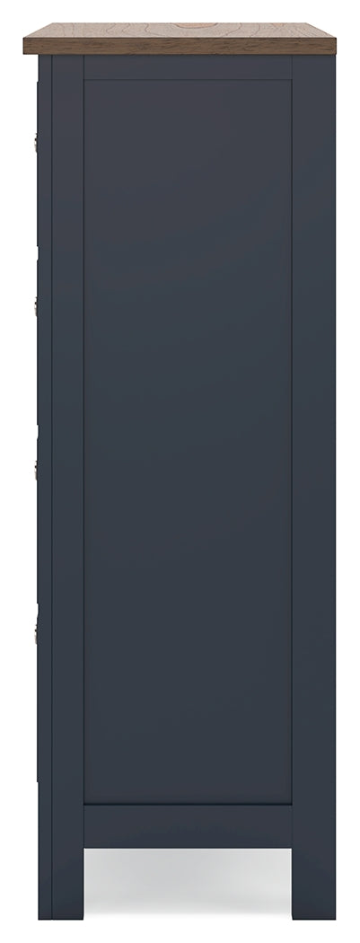 Landocken Twin Panel Headboard with Mirrored Dresser and Chest in Brown/Blue from Ashley - Luna Furniture