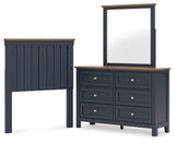 Landocken Twin Panel Headboard with Mirrored Dresser in Brown/Blue from Ashley Furniture - Luna Furniture