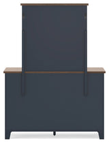 Landocken Twin Panel Headboard with Mirrored Dresser in Brown/Blue from Ashley - Luna Furniture